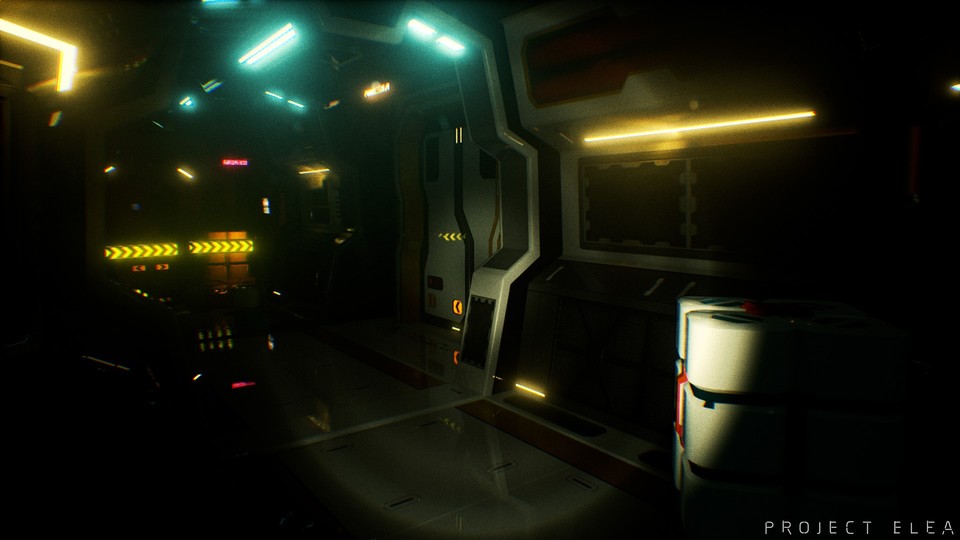 In Project Elea erkundet der Spieler aus der Ego-Perspektive ein menschenleeres Raumschiff.