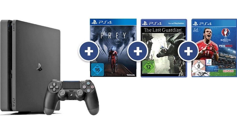 Das PS4 Slim 1 TB Bundle enthält neben der Konsole auch die Spiele Prey, The Last Guardian und UEFA Euro 2016.