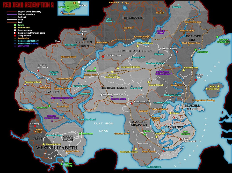 Diese geleakte Karte zeigt angeblich die Spielwelt von Red Dead Redemption 2. 