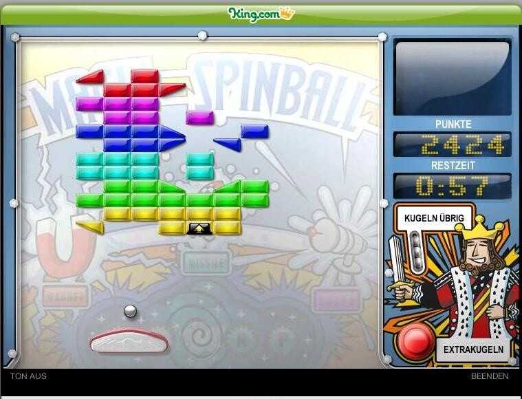 Viele Geldspiel-Seiten legen Klassiker neu auf. Unser Screenshot zeigt Magic Spinball, eine Breakout-Variante.