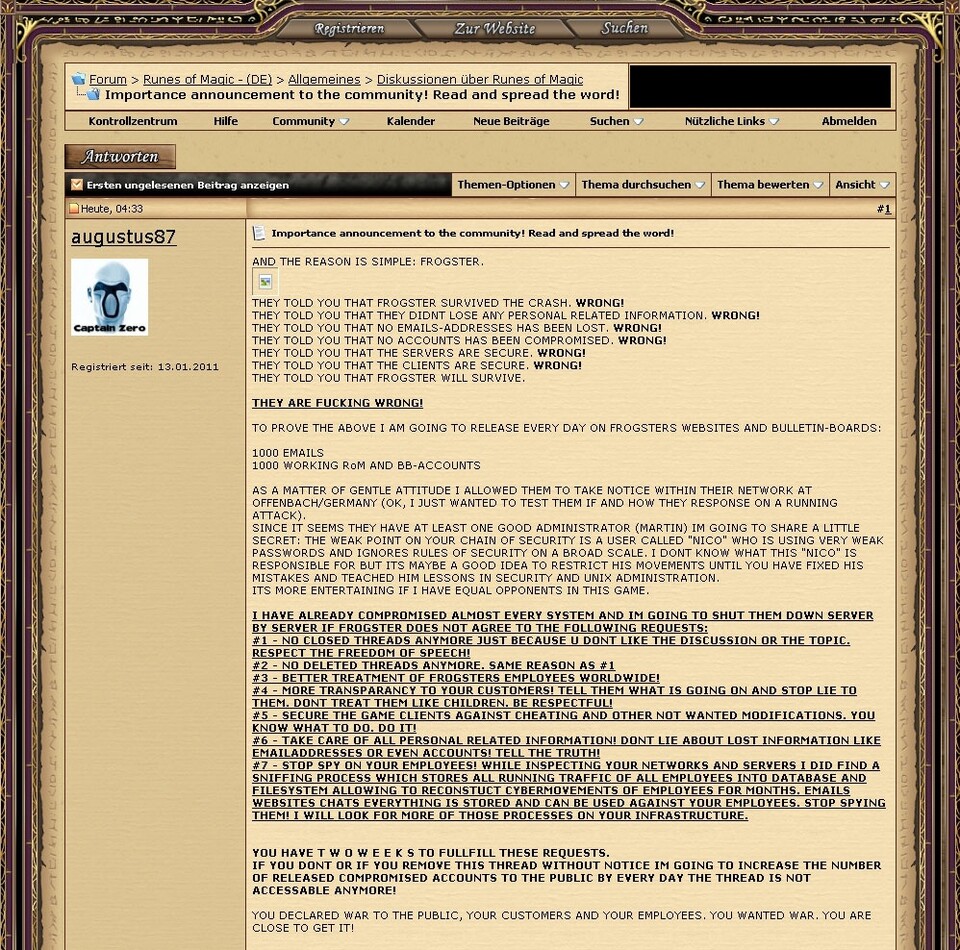 Der Beitrag des Hackers aus den englischen Foren zu Runes of Magic.