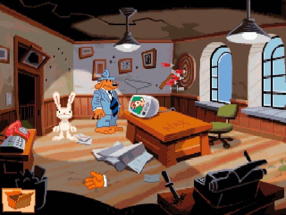 Sam und Max in ihrem Büro: Das gezeichnete LucasArts-Original von 1993.