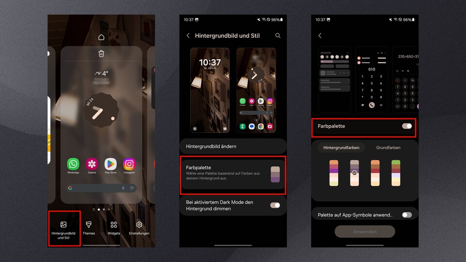 Eine großartige Sache bei Android: Die Farben können passend zum Hintergrund angepasst werden.