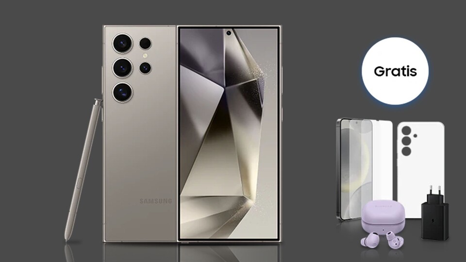 Zum Galaxy S24 Ultra schenkt euch Samsung noch für kurze Zeit die Galaxy Buds2 Pro, eine Schutzhülle, -folie und ein Netzteil.