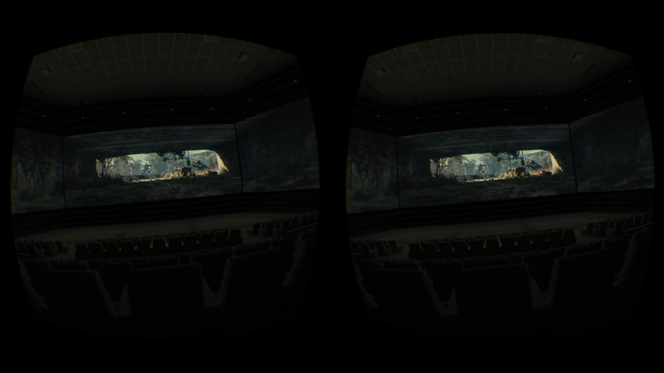 In der Oculus-Cinema-App haben wir die Auswahl zwischen verschiedenen Kinosälen und können Filme auf bis zu drei Leinwänden anschauen.