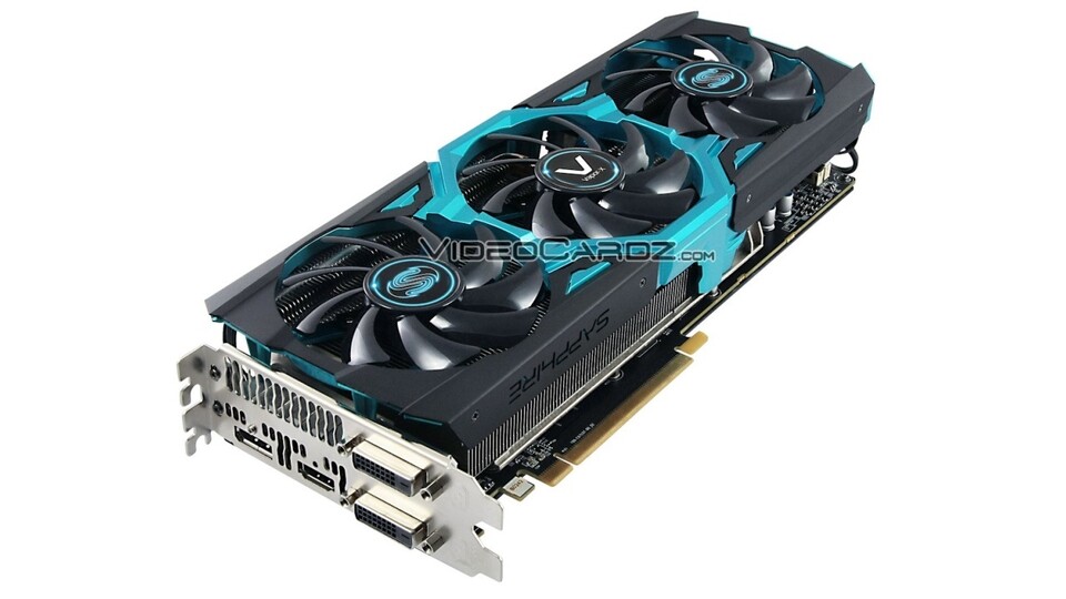 Die Sapphire R9 290X Vapor-X kommt mit einem schwarz-blauen Kühler und ist auf der CeBIT zu sehen.