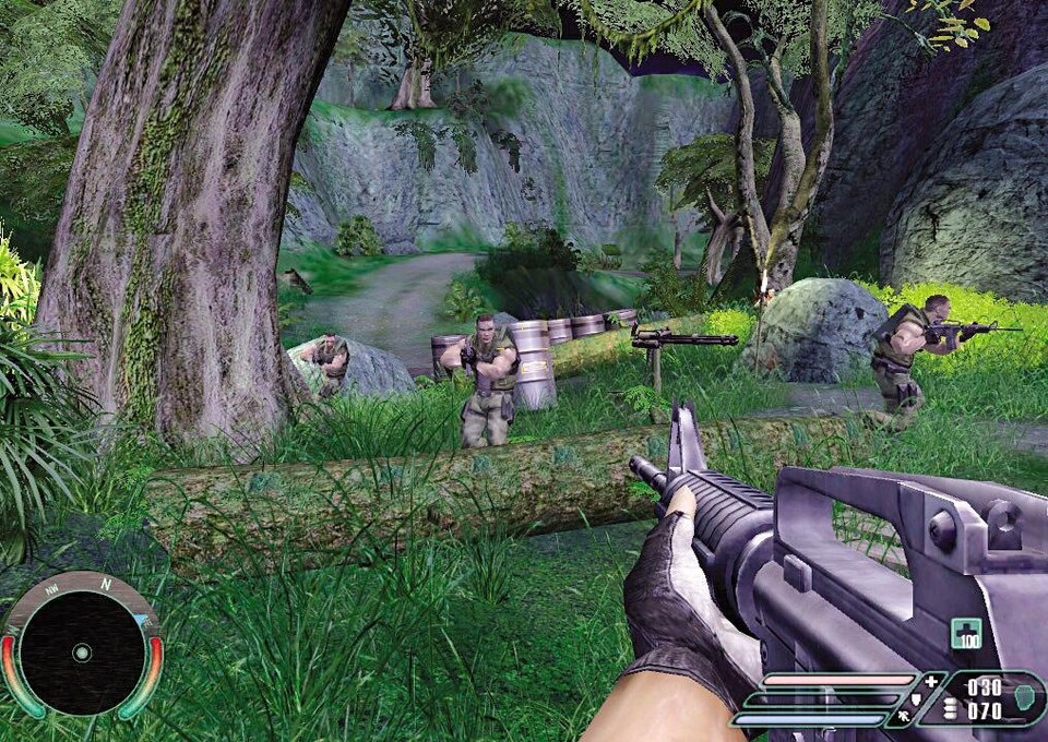 Die Commander-KI von Far Cry: Ein Söldner ballert, der Rest verteilt sich.