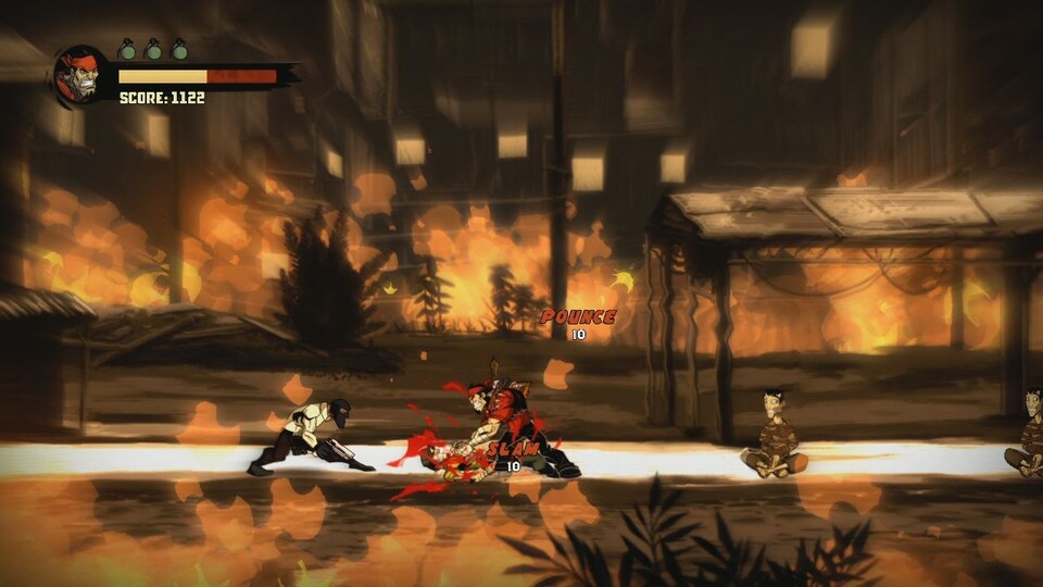 Shank 2 bietet Abwechslungsreiche Levels. Hier machen wir den Bösewichten im flammenden Inferno den Garaus.