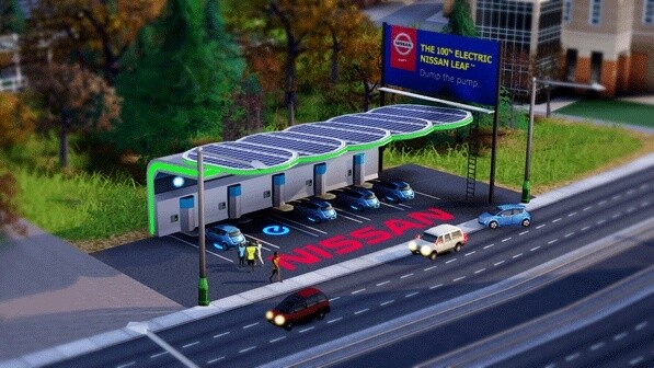 Das neue DLC-Gebäude im SimCity ist eine Elektroauto-Ladestation - ein Werbeartikel der Firma Nissan.