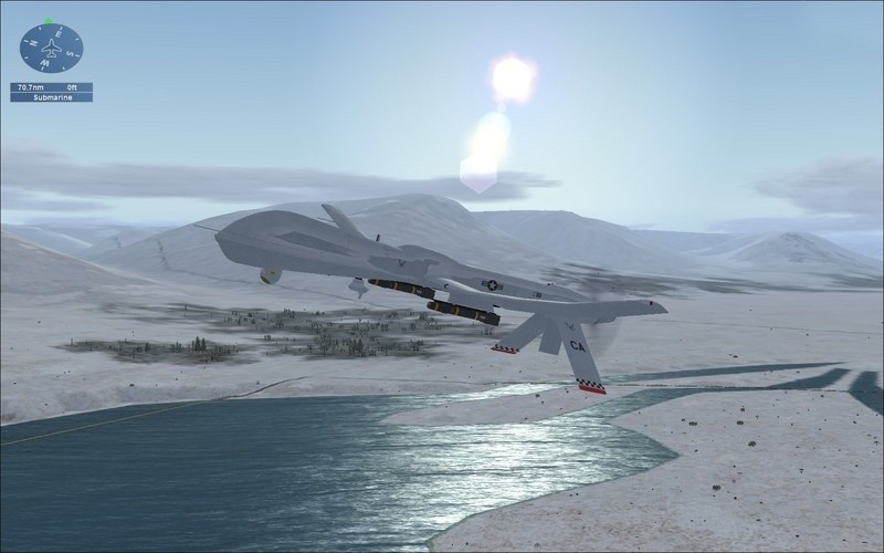 Im Predator- Addon für den Flight Simulator X steuern wir eine UAV-Drohne – auch mit Raketen-Bestückung gegen Terroristen.