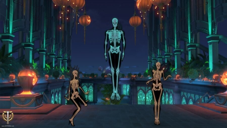 Das Skelettkostüm ist eine Belohnung für die Teilnahme am Halloween-Event in Skyforge.