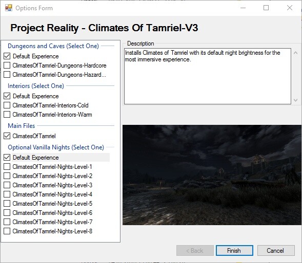 Auswahlfenster von Climates of Tamriel