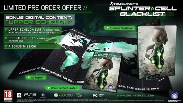 Die Upper-Echelon-Edition von Splinter Cell: Blacklist enthält eine Bonusmission, mehrere Bonus-Ausrüstungsgegenstände und eine DIN-A-2-Karte.