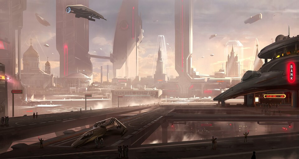 Star Citizen - Artwork einer urbanen, planetaren Umgebung.