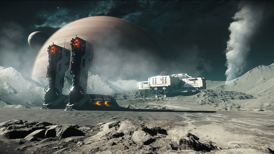 Mit Update 3.0 kommen bis zu vier riesige Monde ins Spiel. Hier: Mond Cellin mit Außenposten. 