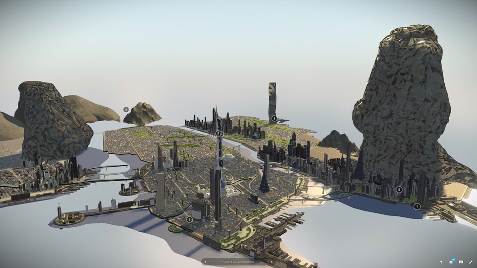 Noch nicht blau, noch nicht fein ausgearbeitet: Die Grundlagen der Stadt Terra Prime existieren bereits in den Alpha-Spieldateien. 