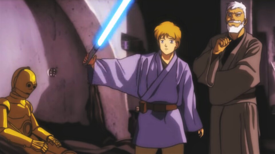 Luke Skywalker, Obi-Wan Kenobi, C3PO: Im Anime-Star-Wars sind alle Original-Charaktere aus Episode 4 dabei.