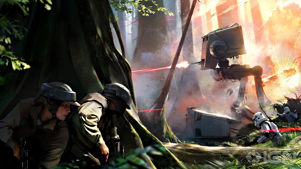 DICE hat eine Konzeptzeichnung zur Endor-Map aus Star Wars: Battlefront veröffentlicht. Außerdem gibt es erste vage Informationen zu den Spielinhalten. (Bild-Quelle: ign.com)