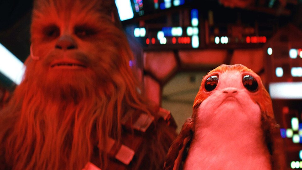 Chewbacca und die Porgs in Star Wars: Die letzten Jedi.
