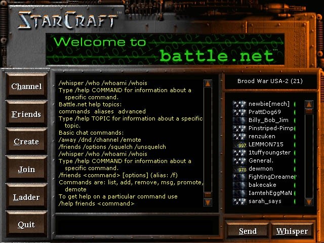 Das Battlenet-Startmenü anno 1999.