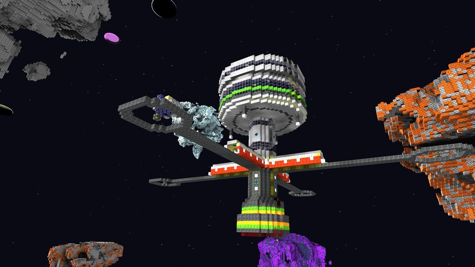Manche Spieler bauen riesige Weltraumstationen ins All. 