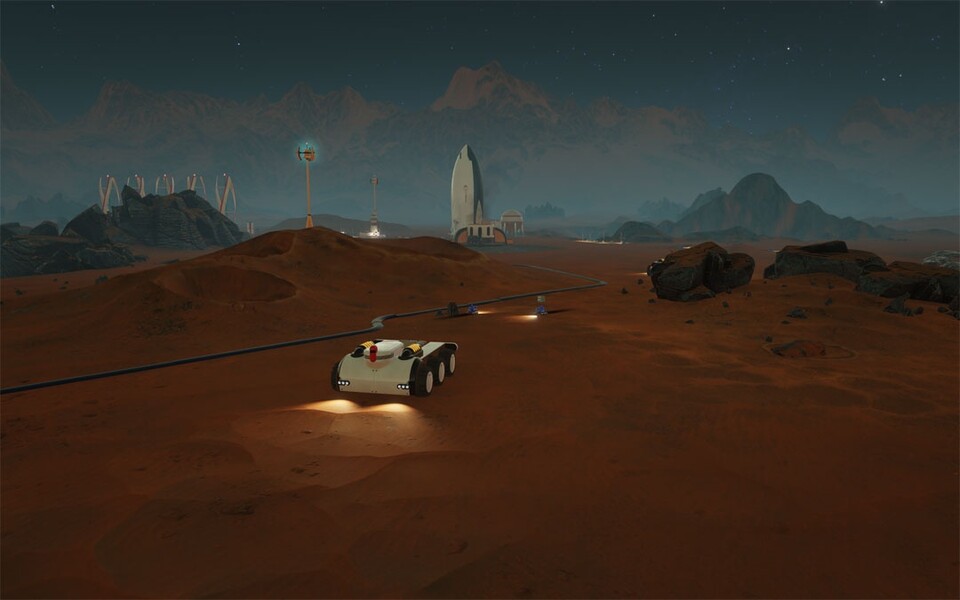 Einen Grundstock aus essentieller Ausrüstung wie Fahrzeugen zur Marserkundung packen wir zu Spielbeginn in unsere Rakete.