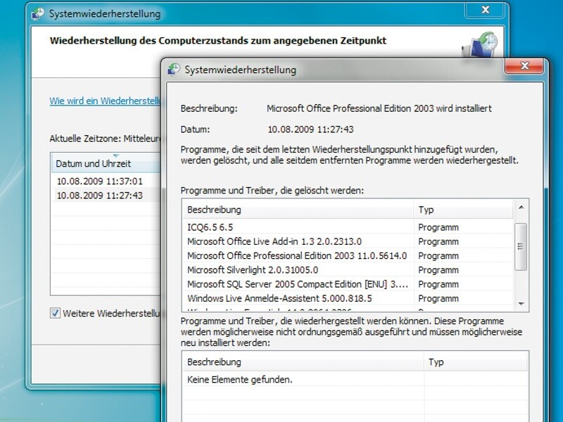 Ein verbesserter Service bei Systemwiederherstellung in Windows 7.