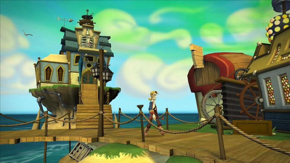 Der Piratenhafen auf Flotsam Island ist der überschaubare und kaum bevölkerte Hauptschauplatz des Spiels.