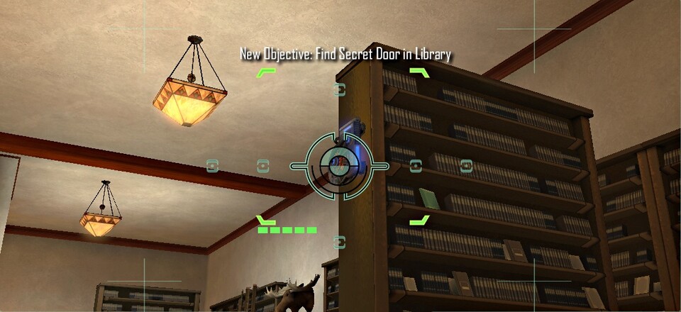 Unsere Kamera hilft uns bei Missionen: Hier gilt es, eine Geheimtür in der Bibliothek zu finden.