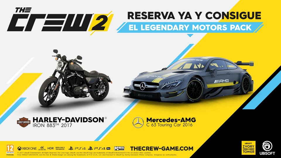 Das Legendary Motors Pack enthält das Mercedes-AMG C 63 Touring Car 2016 und die Harley-Davidson Iron 883TM 2017.