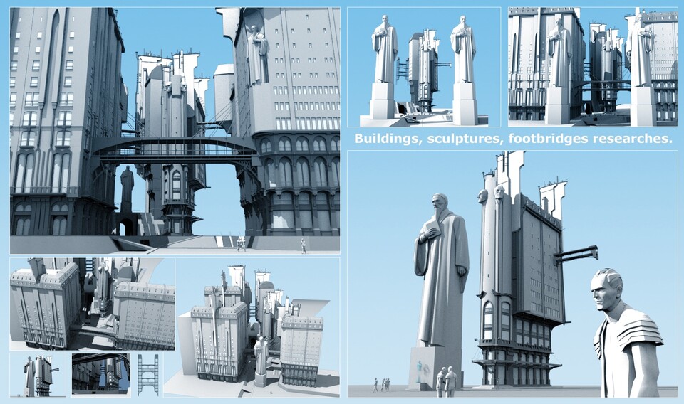 Die schlanke, imposante Templer-Architektur des Spiels als 3D-Entwurf.