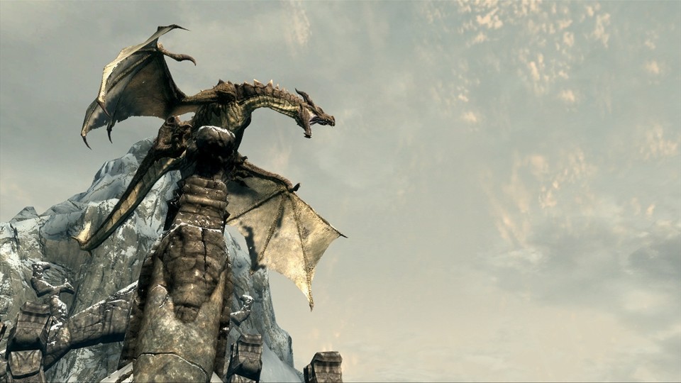 Drachen, wie dieser geschuppte Kollege werden in The Elder Scrolls 5: Skyrim eine zentrale Rolle spielen und dem Spieler auch abseits der Dungeons begegnen.