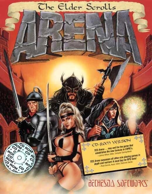 Das Box-Cover von The Elder Scrolls: Arena ist ein schönes Sammelsurium von Rollenspielklischees.