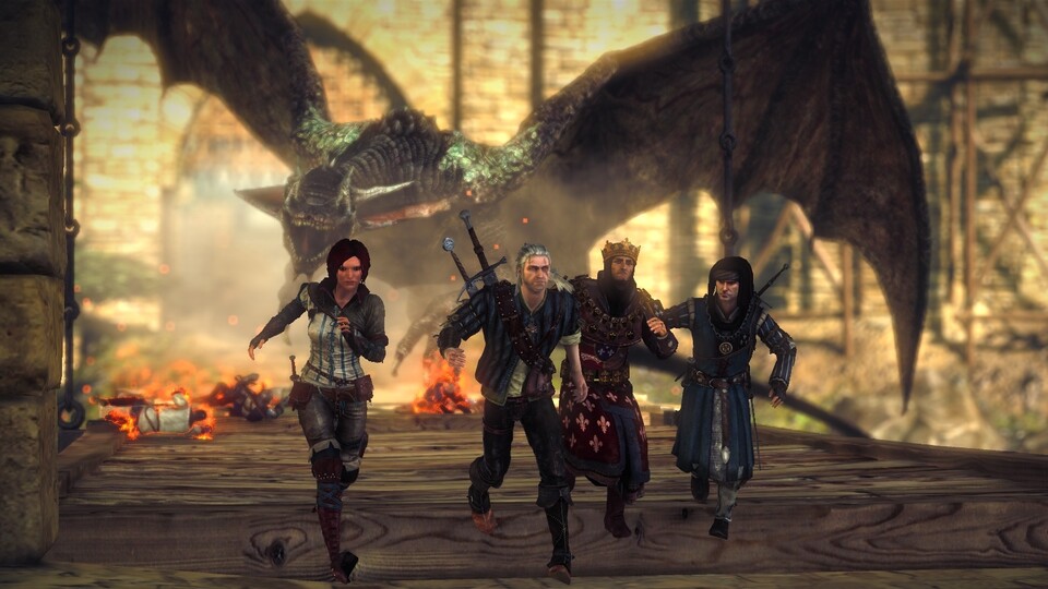 Im Prolog bekommen es Geralt & Co. sogar mit einem Drachen zu tun.