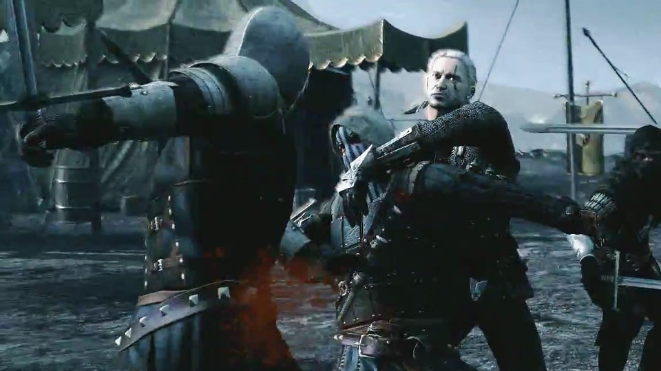 Geralt nimmt es auch in Witcher 2 mit mehreren Feinden gleichzeitig auf.