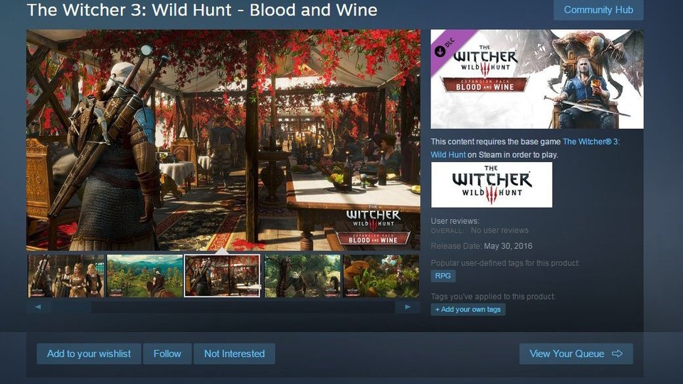 Für kurze Zeit zeigte Steam das Releasedatum von The Witcher 3: Blood and Wine.