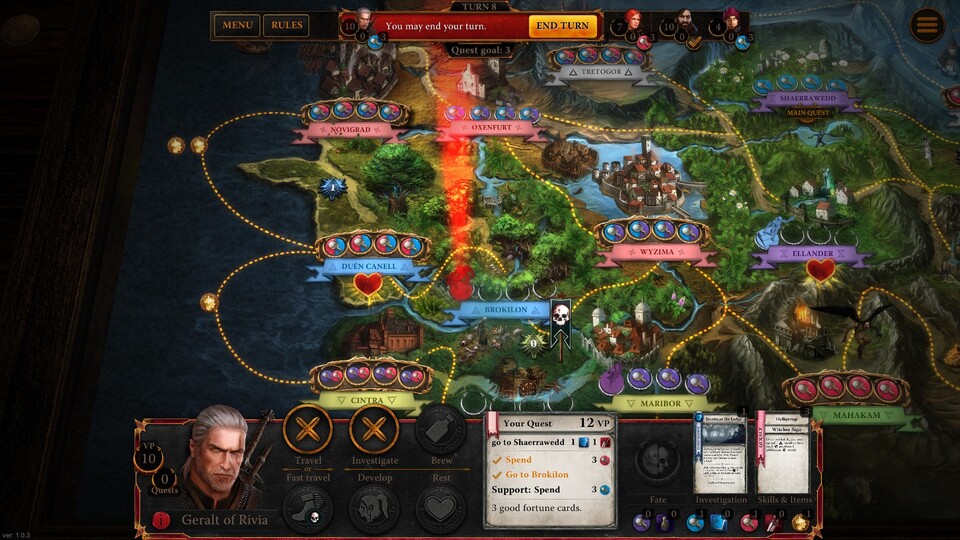 Das virtuelle Spielbrett zeigt die nördlichen Königreiche der Witcher-Welt.