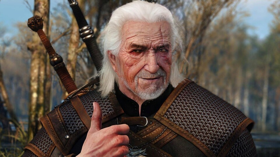 Trotz Falten und jeder Menge Sorgen im Gesicht gibt der alte Geralt uns immer noch den Daumen nach oben.