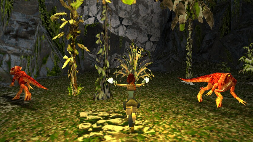 Auch auf Smartphones könnt ihr mit Lara Croft in Tomb Raider gegen Dinos kämpfen.
