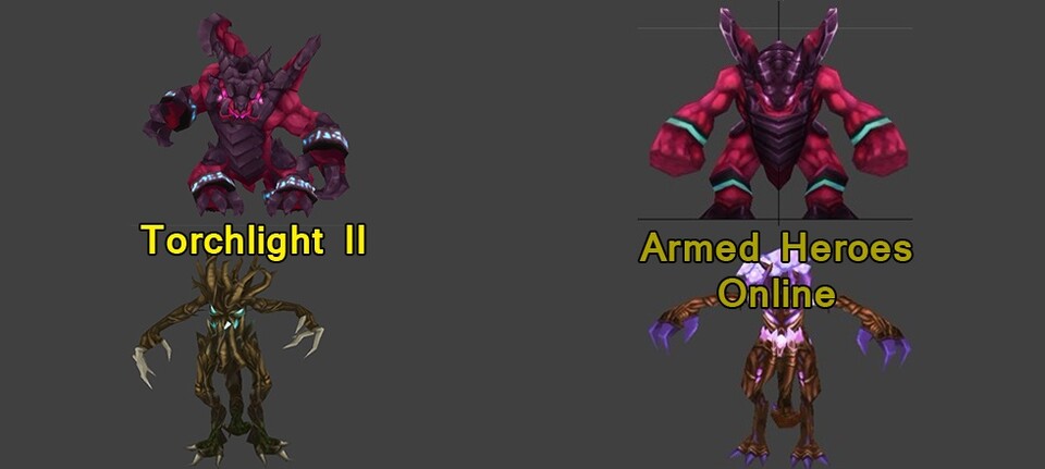 Links Bilder aus Torchlight 2, rechts aus Armes Heroes Online.