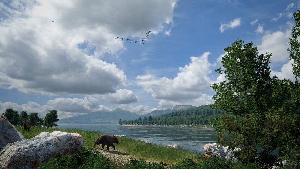 Ästhetisch hat sich viel getan: Die Spielwelt wird in Transport Fever 2 von Tieren bevölkert, es gibt Wolken und animiertes Gras.