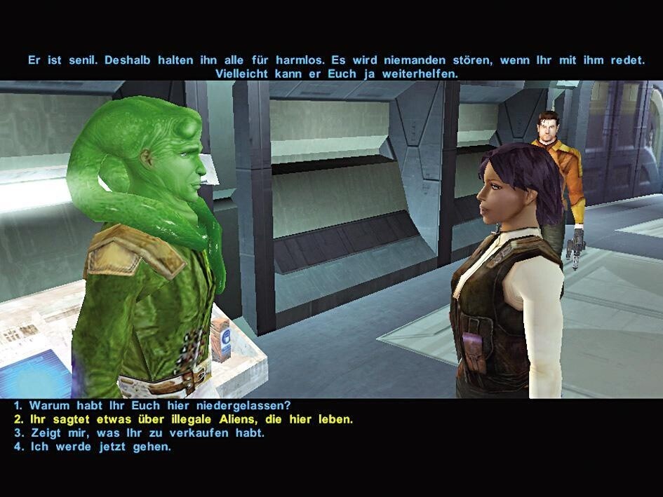 Knights of the Old Republic: Das Rollenspiel von Bioware erzählt große Teile der Handlung in Multiple-Choice-Dialogen.