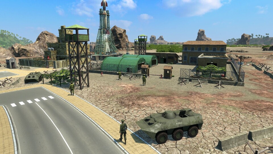 Mit dem Junta-DLC für Tropico 4 fahren Truppen-Transporter in die Karibikwelt ein.