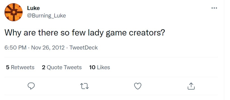 2012: Mit seinem Tweet löst Spieledesigner Luke Crane die Lawine #1reasonwhy aus.