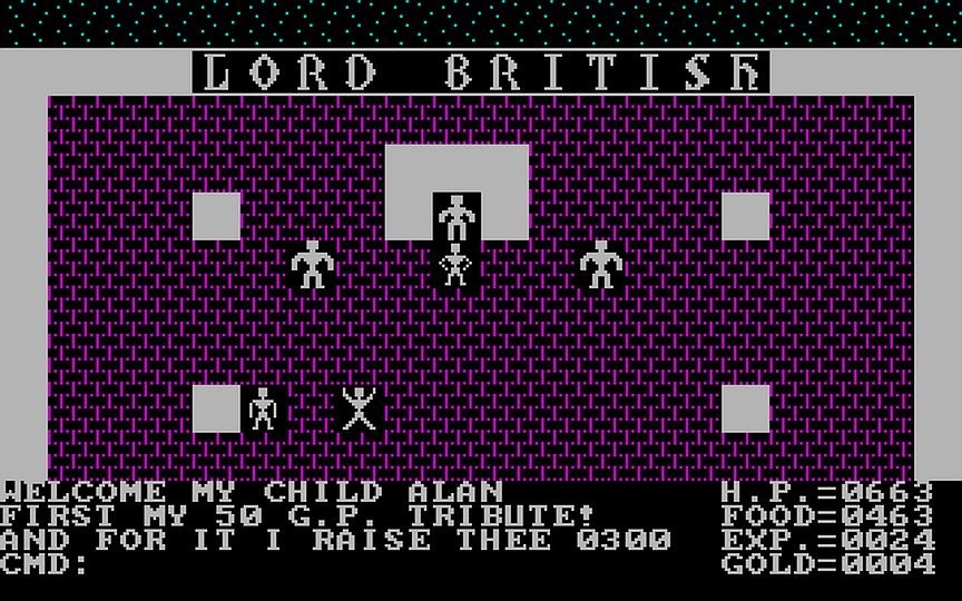So kann man die Schatzkammer freilich auch füllen: In Ultima 2 verkauft Lord British Hitpoints gegen Bargeld.