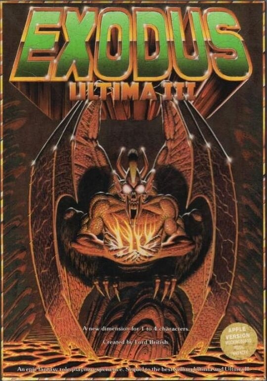 Ultima 3: Exodus - Erscheinungsjahr: 1983 - Publisher: Origin - Designer: Richard Garriott - Beilagen: 22 Seiten Handbuch, Buch der Magiezauber, Buch der klerikalen Zauber, Stoffkarte 