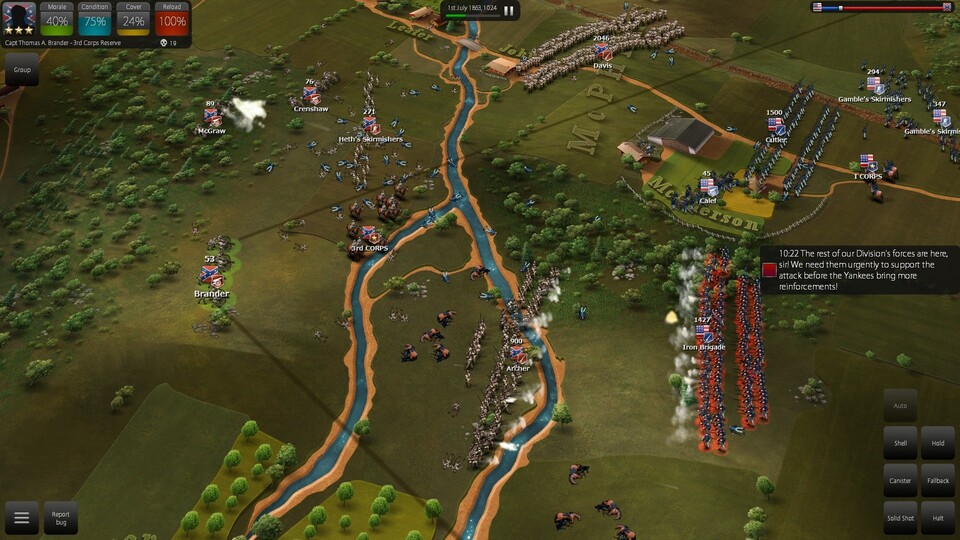 Kanonen, Pulverdampf, Gefallene auf den Höfen friedlicher Bauen – bei der Atmosphäre trumpft Ultimate General: Gettysburg auf. Gepaart mit vielen Hintergrund- und Kampfsounds macht der kleine Indie-Titel einen richtig guten Eindruck.