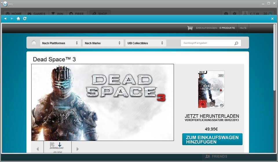Uplay: Ab jetzt können hier auch ausgewählte Electronic-Arts-Spiele gekauft werden. Paradebeispiel: Dead Space 3.