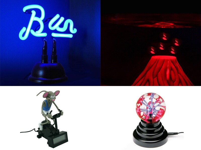 Neonlicht, Vulkanlampe, Speed-Typing Mouse, Plasma-Kugel