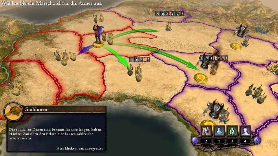 Auf der Strategiekarte verwalten wir ähnlich wie bei den Total War-Spielen unsere Ländereien.